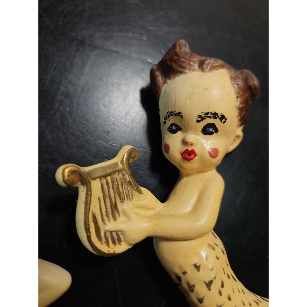 Vintage MCM Mermaid & Baby 1960s Ceramic Chalkware Beach Fantasy Wall Hangings - Picture 6 of 16
